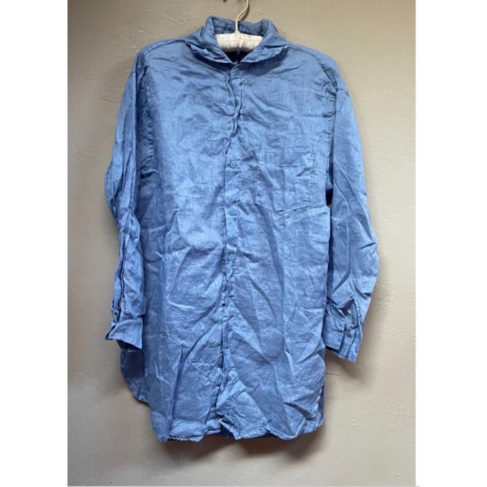CP Shades Linen Button Down Tunic, Medium Blue, Size Large